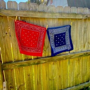 Lot of 2 Vintage Red Blue Bandanna Made In USA